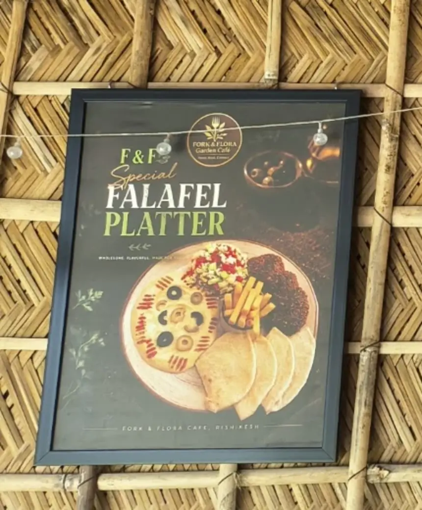 Fork & Flora's falafel platter poster photographed at the café